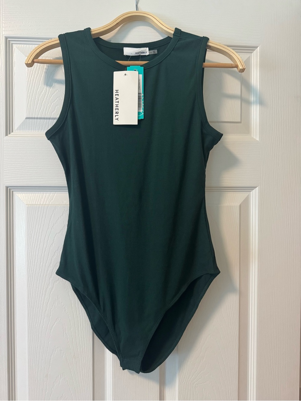 Heatherly Women's Dark Green Ribbed Sleeveless Bodysuit NWT